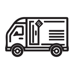 Fast shipping delivery truck flat icon vector black outline design, Shipment truck vector