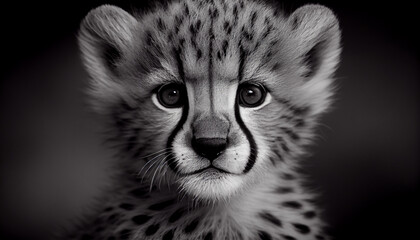 Schwarz weiß Portrait von einem Gepard. Perfektes Wandbild - Generative Ai - obrazy, fototapety, plakaty