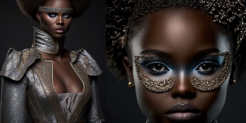 Afroamerikanische Frau aus den Südstaaten mit Maske im Portrait, ai generativ