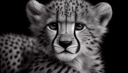 Schwarz weiß Portrait von einem Gepard. Perfektes Wandbild - Generative Ai