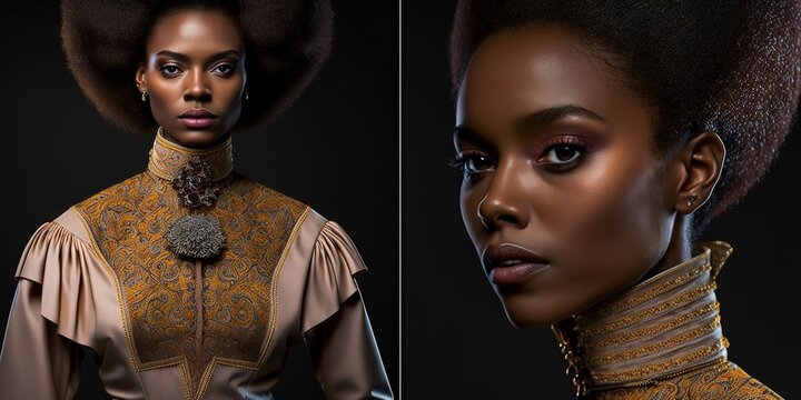 S&uuml;damerikanische Frau aus Afrika mit tollem Make-Up im Portrait, ai generativ