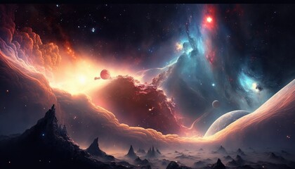 Fototapeta na wymiar Exploring the Celestial Realms of a Fantasy Space Sky, Ai Generative