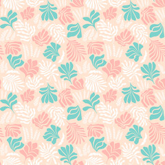 Abstract background with leaves and flowers, Matisse style. Vector seamless pattern with Scandinavian cut out elements.