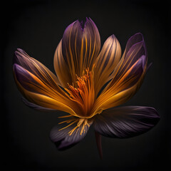 Saffron flower on black background