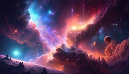 Fototapeta na wymiar Exploring the Celestial Realms of a Fantasy Space Sky, Ai Generative