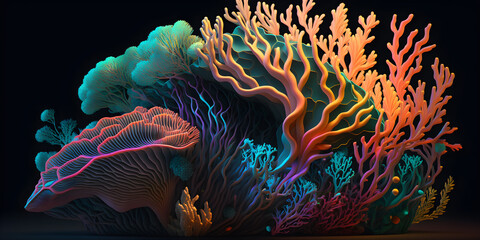Fototapeta na wymiar coral fish with pastel color in dark background. generative ai