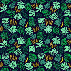 Abstract background with leaves and flowers, Matisse style. Vector seamless pattern with Scandinavian cut out elements.