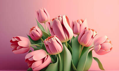 Spring Tulip Bouquet, A Stunning Composition of Pink Tulips on Pastel Pink Background. Celebrate Love & Women's Day with Style