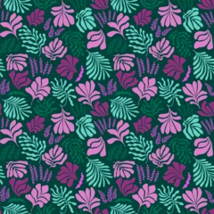 Fototapeten Abstract background with leaves and flowers, Matisse style. Vector seamless pattern with Scandinavian cut out elements. © Oleksandra