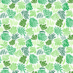 Abstract background with leaves and flowers, Matisse style. Vector seamless pattern with Scandinavian cut out elements.