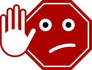 Stop Sign Funny Face with Hand Road Sign Icon. Vector Image.