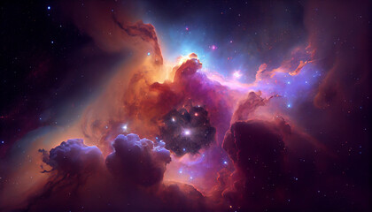 Interstellar cloud of dust and gas. Extreme deep field. Nebula and stars in deep space. Generative AI