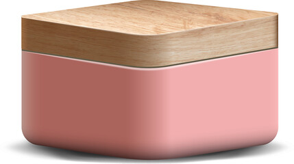 Minimsl pink and wood realistic 3D square pedestal podium for stand show product display.