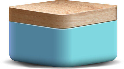 Sky and wood realistic 3D square pedestal podium for stand show product display.