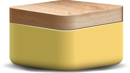 Yellow and wood realistic 3D square pedestal podium for stand show product display.