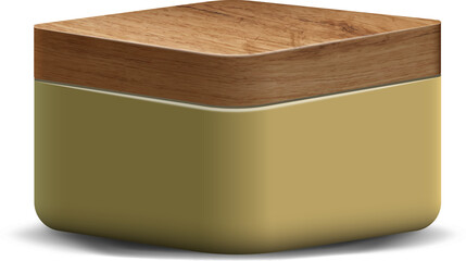 Yellow and wood realistic 3D square pedestal podium for stand show product display.