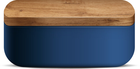 Navy blue and wood realistic 3D square pedestal podium for stand show product display.