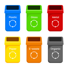 Waste sorting bin collection. Vector illustration.