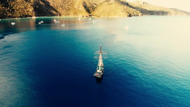 Sailing Ship in the Whitsunday Archipelago, aerial view