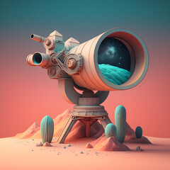 3d render of a robot telescope in pastel environment. generative ai