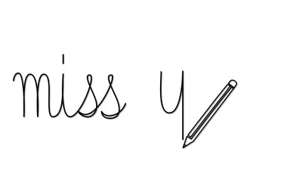 Miss you text, words hand writing. Pencil inscription self drawing animation. Luma matte, alpha channel.