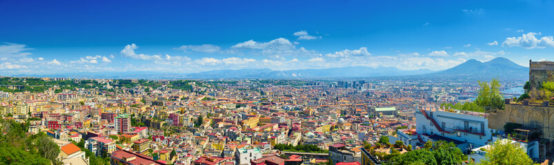 Fototapeta na wymiar Naples, Italy. Panoramic view of the city center from the hill of San Martino, Vomero district. August 24, 2022.