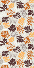 Abstract background with leaves and flowers, Matisse style. Vector seamless pattern with Scandinavian cut out elements.