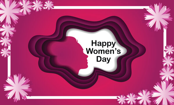flower frame Happy women's day paper cut vector, Women's Day Greeting card, Rectangle frame with flowers.