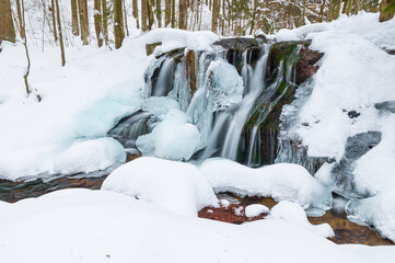 Waterfall, winter, snow, 