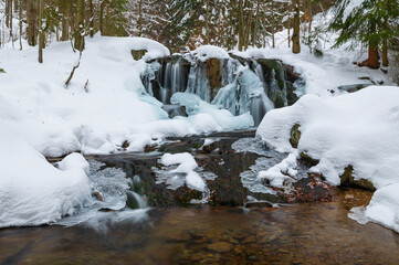 Waterfall, winter, snow, 