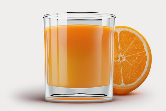 Refreshing Glass Full of Orange Juice with half Orange PNG Image - Ideal for Food and Beverage Designs, Wallpapers, and Backgrounds - High Resolution and Vibrant Colors Guaranteed