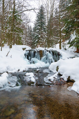 Waterfall, winter, snow, 