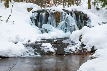 Waterfall, winter, snow, 