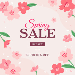 Spring Sale Cherry Blossoms background vector illustration.  Spring promotion