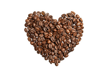 heart from coffee beans on a transparent background, I love coffee, png