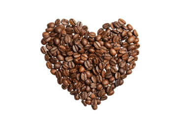 heart from coffee beans on a transparent background, I love coffee, png