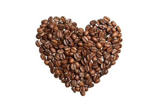 heart from coffee beans on a transparent background, I love coffee, png