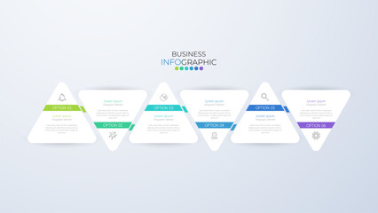 Infographic design template can be used for presentation, banner, graphic, business flow and diagram. Modern flat Timeline template with 6 option, parts, step for process. Abstract template.
