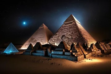 Foto op Canvas Ancient Egyptian pyramids in the desert under the night sky, generative ai © Dieter Holstein