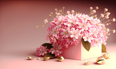 composition of spring pink flowers