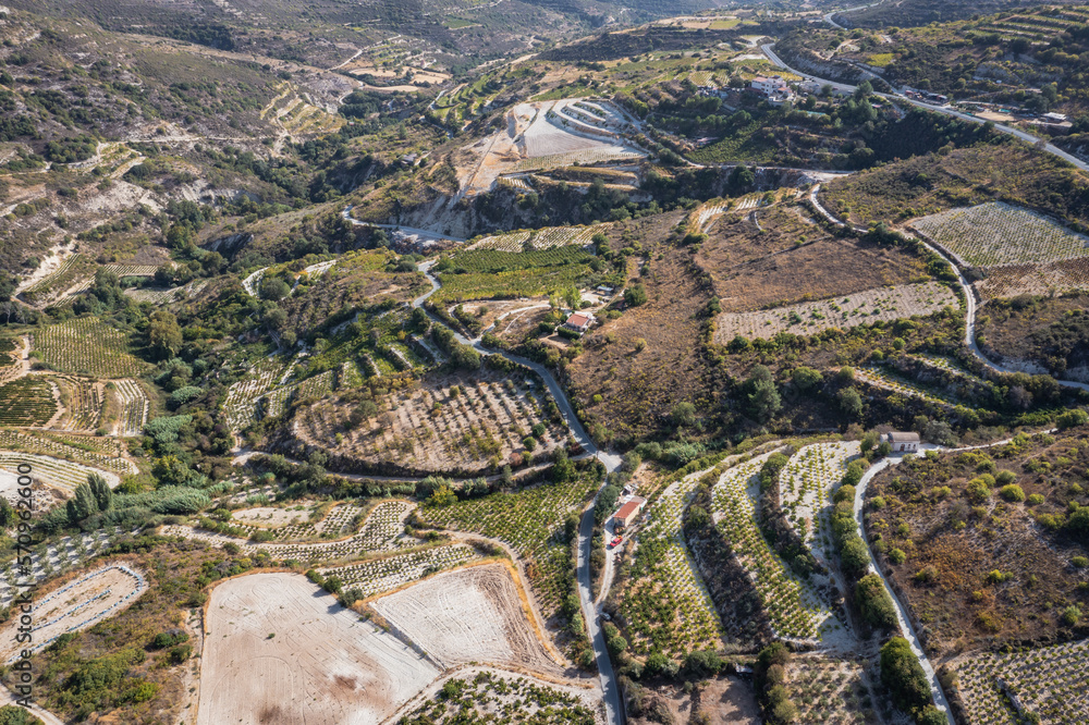 Poster Terrace fields in Omodos town in Troodos Mountains on Cyprus island country