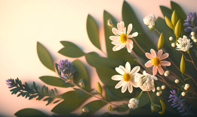 A vibrant display of spring flowers with ample room for content