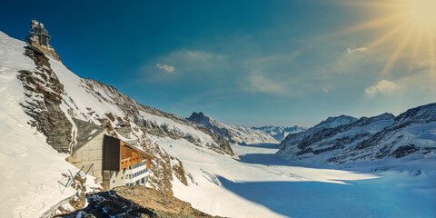 Panoramic view - Jungfraujoch, Switzerland : Jungfraujoch and Aletsch Glacier, Jungfrau Region,...