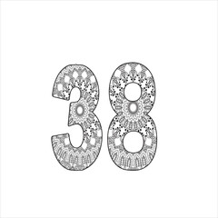 Mandala number coloring page for kids and adult