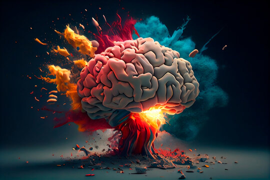 Concept art of a human brain exploding with knowledge and creativity. generative ai