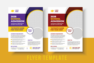 kids school admission flyer template. Flyer brochure cover template for Kids back to school education admission layout design. Creative and modern kids admission education poster, brochure layout.