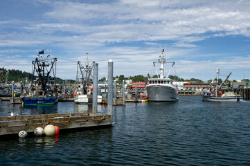 Fishing boats docked in boat harbor at Kodiak, Alaska