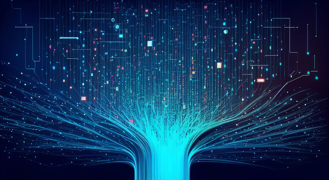 Technology Artificial intelligence and internet of things network concept .big data flow analysis, deep learning modern computer technologies network connectivity.