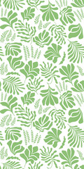 Abstract background with leaves and flowers, Matisse style. Vector seamless pattern with Scandinavian cut out elements.