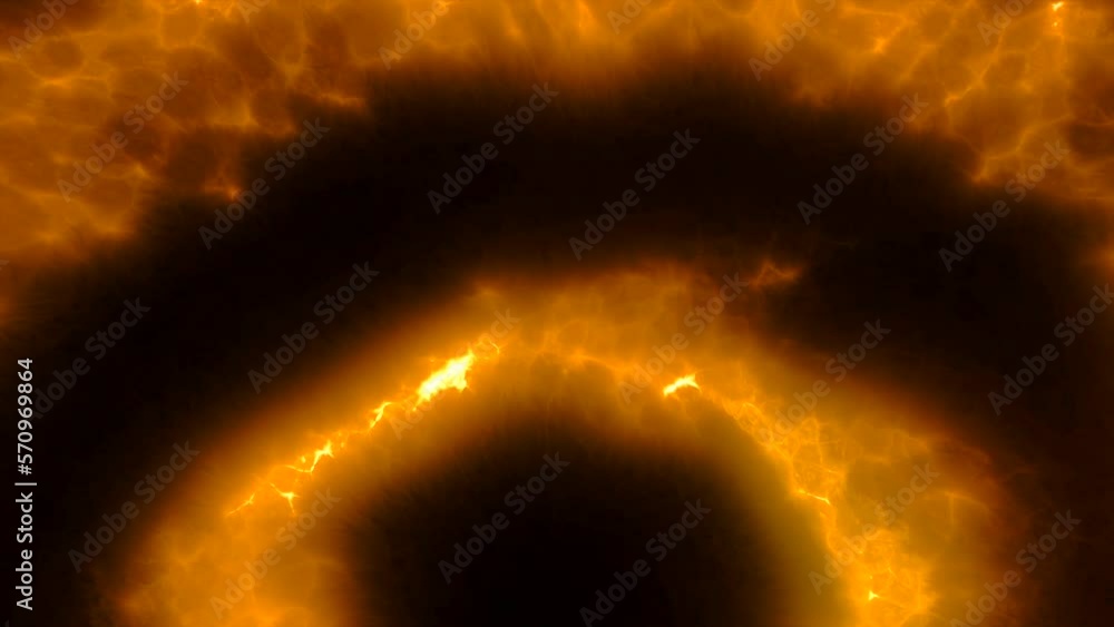Poster black background with orange and green circles. motion. the burning lines from the silhouette of the
